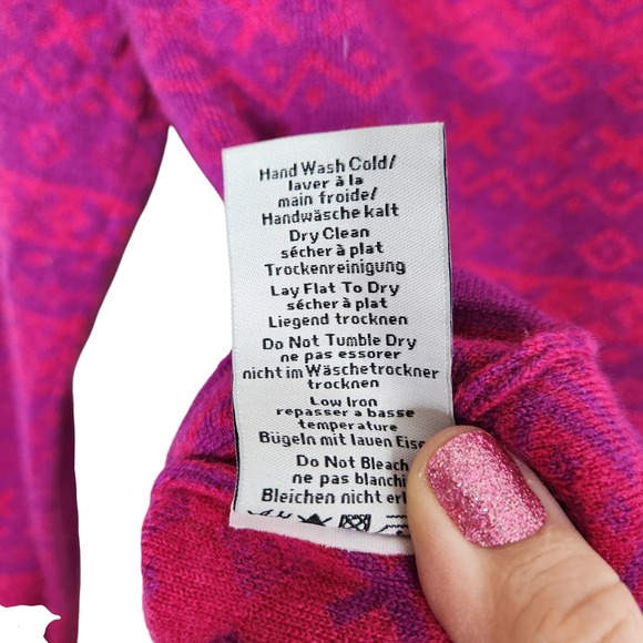 NEVE Cardigan Sweater Womens Small Pink Fair Isle Wool Full Zip Ski Knit - Picture 11 of 11